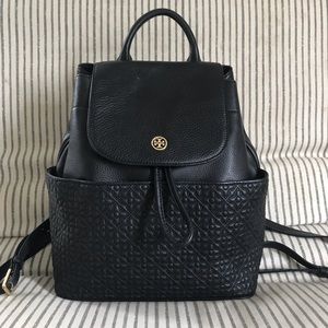 Tory Burch Black Leather Quilted Backpack